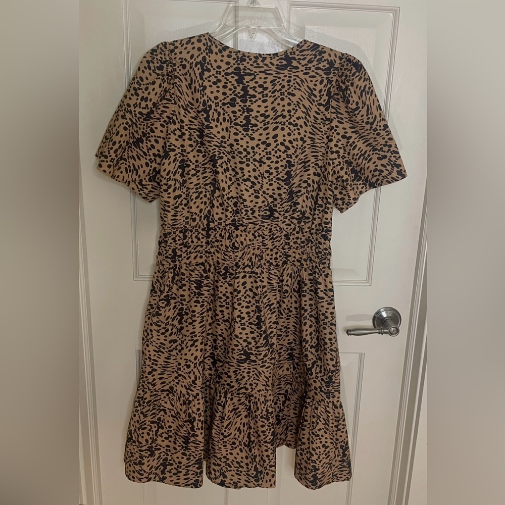 Anthropologie Somerset Animal Print Short Sleeve Mini Dress, Brown & Blk, Sz L - Picture 14 of 16